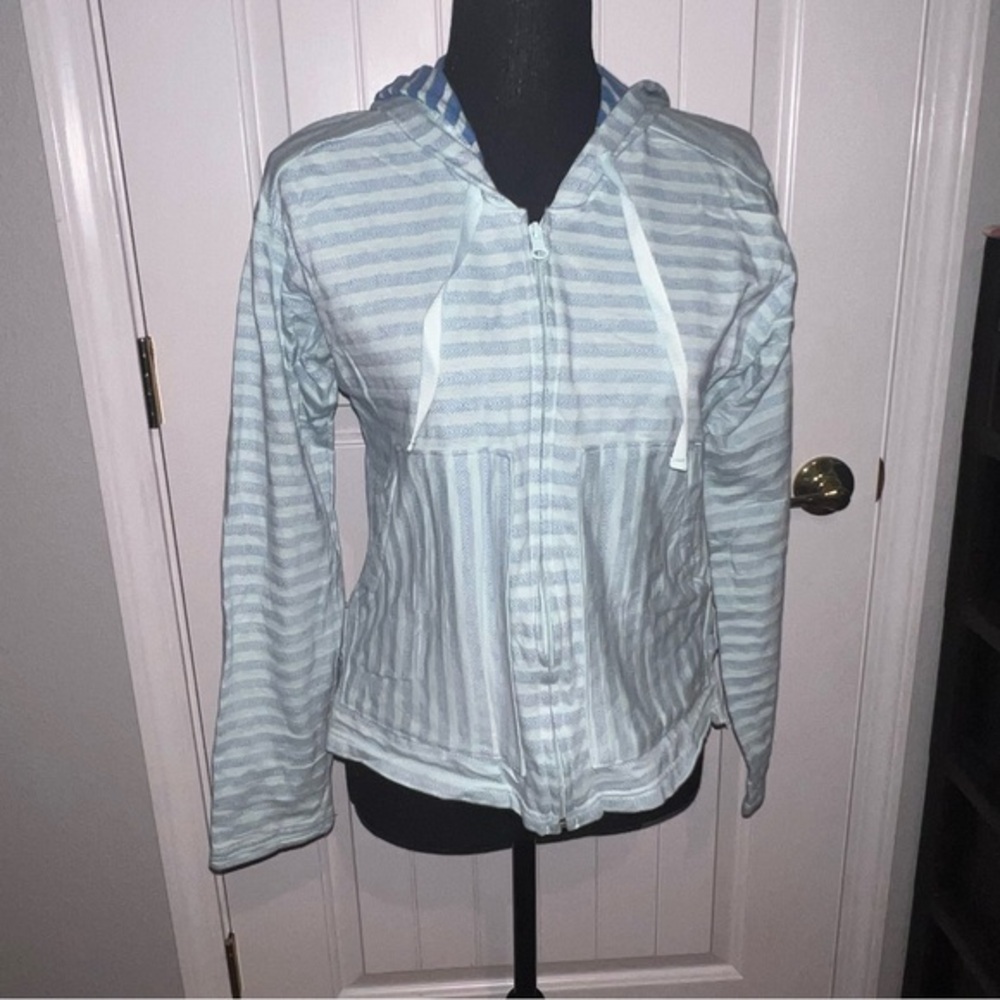 Columbia Melody Jacket Small Hood Blue Fleece Lined Striped Full Zip